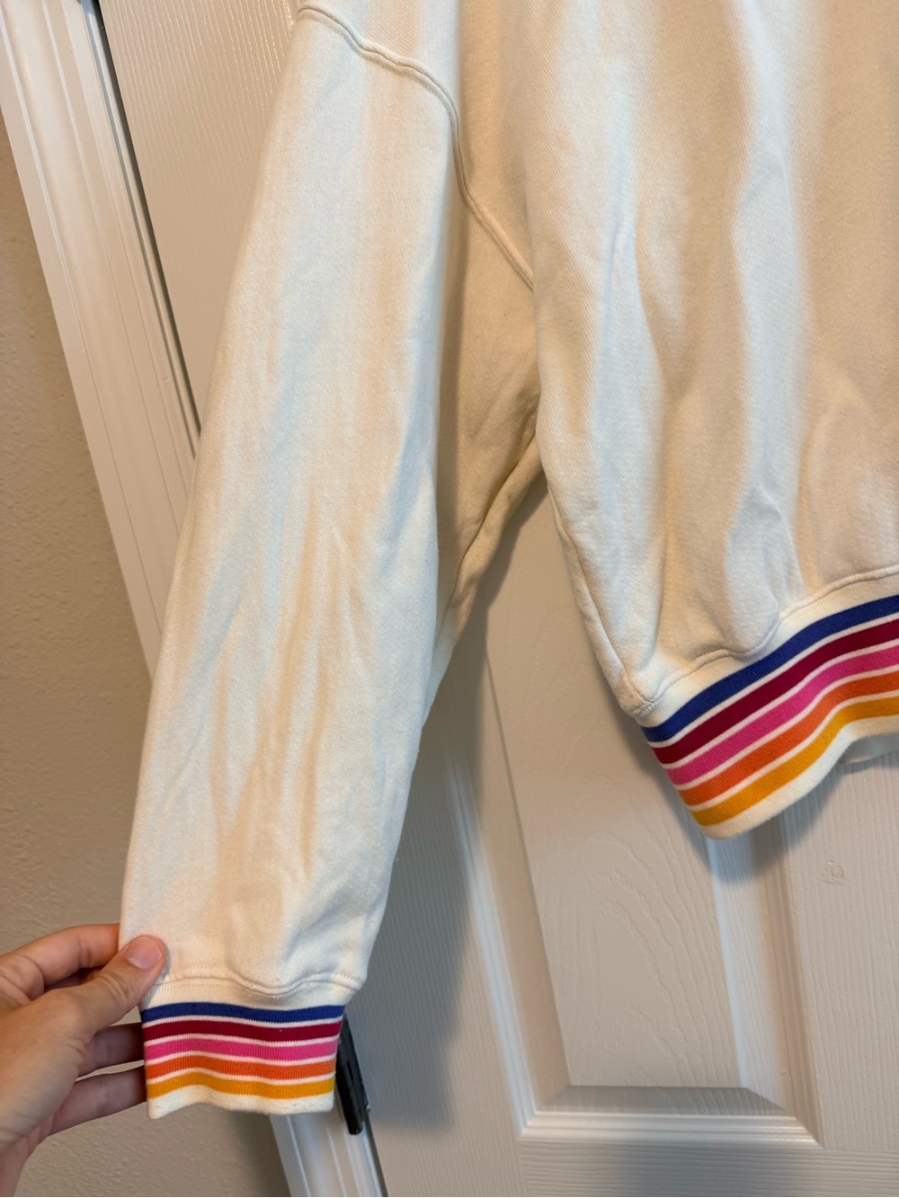 Evereve Cream Sweatshirt with Rainbow Stripe Trim - Picture 5 of 6